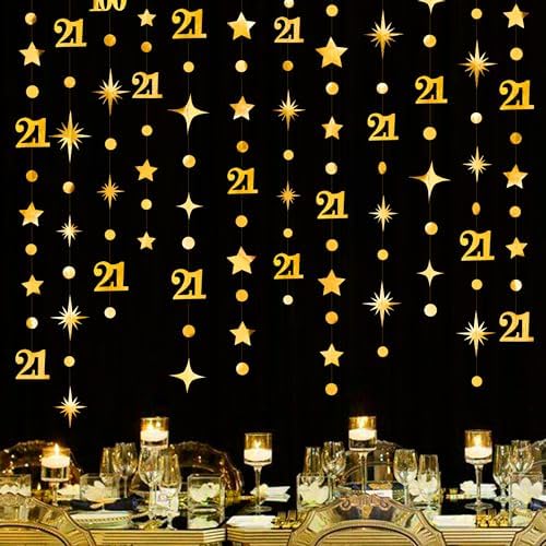 Gold 21st Birthday Decorations Number 21 Circle Dot Twinkle Star ...