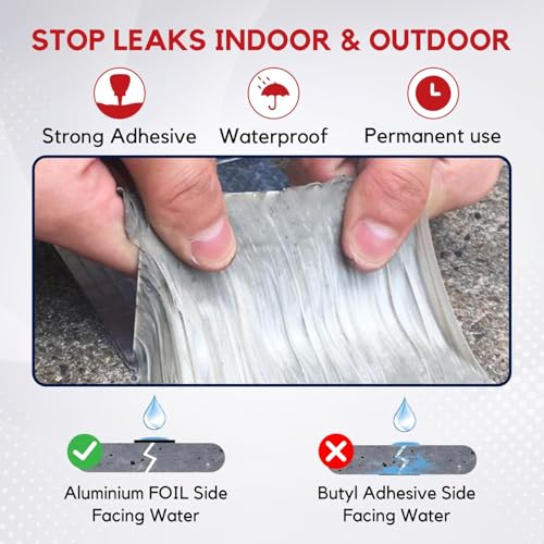Image of 10Meter Super Strong Adhesive Waterproof tape Permanent Repair Roof Water Leakage Solution Rubber Foil Suitable for Roof Leak,surface Crack,Window Sill Gap,Boat Sealing(4Inch 10CM*5M+5M=10 Meter)