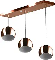 Lustre Pendente Bola Triplo Base Retangular Cobre