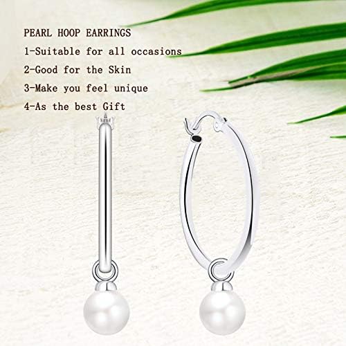 JO WISDOM 925 Sterling Silver Hoop Earrings with Simulated Danlge Pearl(white/Black)