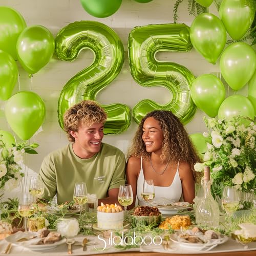 Image of 40 Inch Green Number 25 Balloon Lime Big Large Helium Number 0-9 | Giant Digital 25th Foil Mylar Party Balloon for Birthday Party Anniversary Graduation Decorations