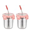 MARU Stainless Steel Tumbler for Kids Set of 2-300ml Drinkware with Straw, Secure Lid, Cleaning Brush, and Silicone Slee