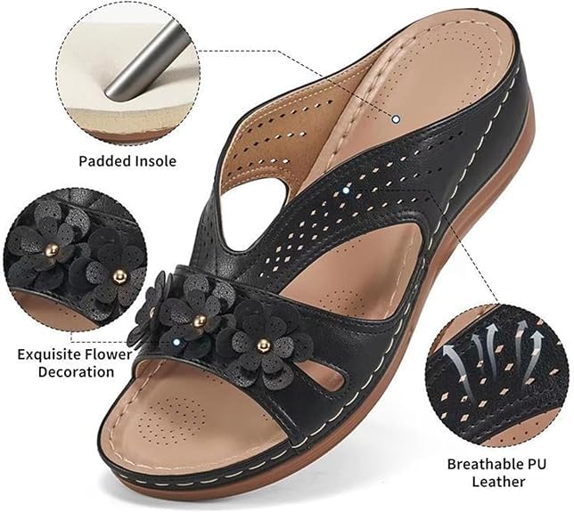 Sandals for Women Dressy Flower Slippers Open Toe Orthotic Sandals for Women Casual Slides Non Slip Summer Slippers Comfortable Wear Shoes Ladies2
