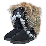  Unbekannt Echtleder Fell Boots Pelz LANGSTIEFEL Schuh Damen BOMMEL Leder Winterstiefel (36, Schwarz)