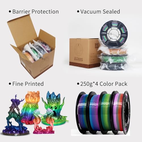Image of YOUSU 1.75mm Silk Shiny 4 Types Rainbow Multi Colored Fast Color Change PLA 4 in 1 3D Printer Filament Bundle: 4 Types Multi Colored Silk PLA, 250g /Spool, 4 Spools 3D Printing Filament