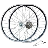Madspeed7 QR 26" (ETRTO 559x19) Mountain MTB Bike Wheel Set + 7 speed Freewheel (14-28t) – Rim & Disc Brake Compatible – Sealed Bearings Hubs (Very Smooth Hubs) – Double Wall – 32x Silver Spokes - Image 1