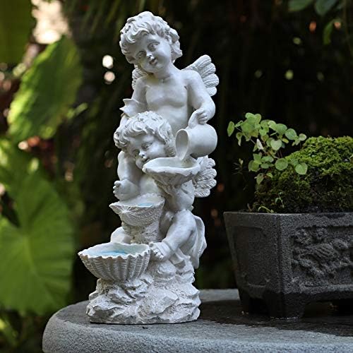 YB&GQ Solar Cherub Statue Angels Garden Statue Figurine,guardian Angel Sculpture With Led Light,happiness Decor Indoor Outdoor Patio White 38x17x16cm(15x7x6inch)