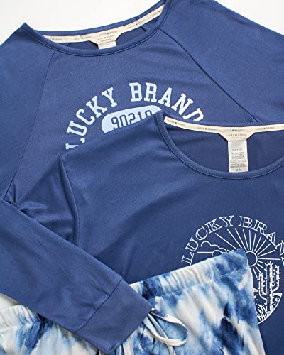 Lucky Brand Women's Pajamas - 3 Piece Hacci Sleepwear Tank Top, T-Shirt, And Joggers (Size: S-Xl), Size Small, Moonlight With California Dream Tie Dye #TOP2
