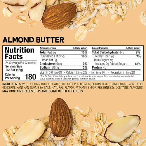 image for Bobo's Almond Butter Oat Bars, Gluten Free, Non-GMO, Whole Grain Oats,