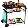 Raweao Outdoor Grill Cart Table -Three Shelf Movable Pizza Oven Stand 33" L x 20" W x 29.9" H with Wheels Dining Cart, Grill Prep Table for Outside Patio, Camping