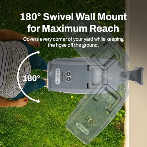 Image of Betta EaseReel Battery-Powered Wall-Mounted Retractable Hose Reel, with Quick-Access Dual Hose Length Control, 8 Spray Patterns Nozzle, Automatic Roll-Up & Tangle-Free Hose Guide (1 /2'', 100FT /30m)