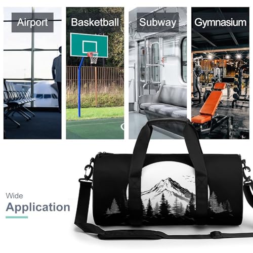 Simple Mountain And Pine Trees Travel Gym Bag for Women Men Cylindrical Duffle Bag Sport Workout Bag with Shoulder Strap3
