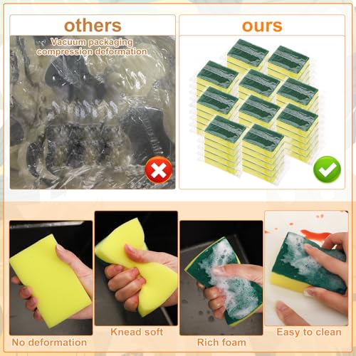 Image of 50 Pcs Individually Wrapped Sponges for Airbnb Apartment Green | Uncompressed Non Scratch Scrouing Sponges for Household Cleaning Dishes Kitchen Car Bike