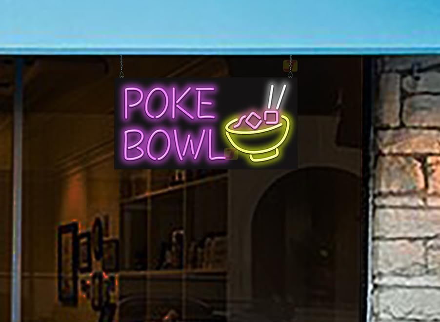 Miniatura 2 de Poke Bowl - Letrero de neón – Tamaño grande – 32 pulgadas de ancho x 16 pulgadas de alto – Letrero de neón doblado a mano real de calidad – Letras