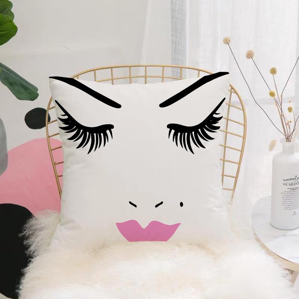 HYMSXW Cushion Cover,Throw Pillow Case Home Decorative for Living Room Bedroom Sofa Chair 20X20 Inch,Eyelashes, Eyes closed Pink lipstick Glamor Makeup Cosmetics Bel,Pillowcase 50X50cm