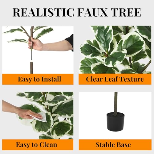 GarveeHome Artificial Fiddle Leaf Fig Tree, 51 Inch Faux Ficus Lyrata Plant with 46 Fiddle Leaves, Fake Floor Plant in Pot for Indoor Outdoor Living Room House Office Garden Decor