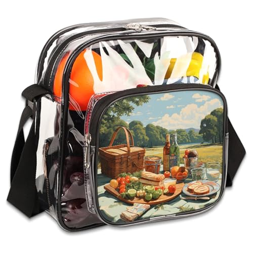 GzLeyigou Clear Crossbody Bag Stadium Approved Picnic Transparent Bag for Festivals, Sports Events, Concerts,Beach Bag for Women Men Clear Purse with Front Pocket Messenger Bag with Adjustable Strap