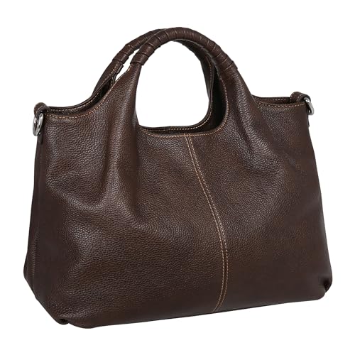 Image of Iswee Genuine Leather Top Handle Bag for Women Purses and Handbags Large | Crossbody Tote,Holds 13 inch laptop,3 Pocket Compartments,Adjustable Leather Long Strap,Every Bag
