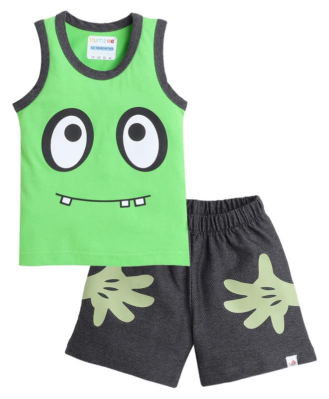 Image of BUMZEE Boys Regular Fit Sleeveless Round Neck Cotton T-Shirt Short Set