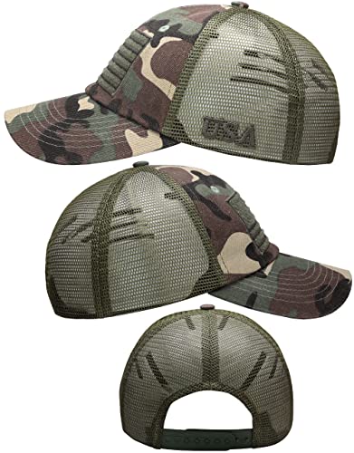 Image of Antourage American Flag Unconstructed Unisex Mesh Snapback Baseball Hat Cap for Men and Women +2 Patriotic Patches Included