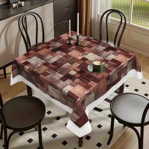 Image of Dakshya Industries PVC Waterproof Square Table Cover 48x48 Inch for 4 Seater Dining Table | Floral Printed Oilproof Stain Resistant Washable Plastic Table Cover, Dark Brown