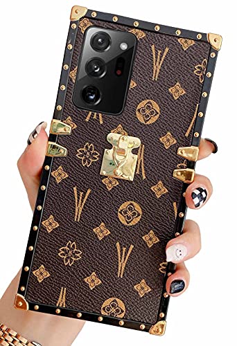 KERZZIL Retro Brown Faux Leather Designed for Galaxy Note 20 Ultra (2021) Square Edge Case Shockproof Anti-Scratch Protection Cover - Alphabet