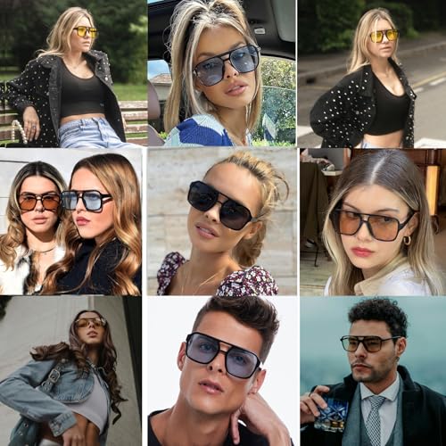 Retro Aviator Sunglasses for Women Men 70s Vintage Trendy, Square Retro Double Bridge Aviators Sun Glasses4