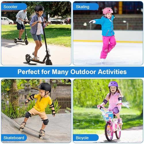 Flintronic Fahrradhelm und Knieschoner Kinder 7 in 1 Set, Fahrradhelm für Kinder, Verstellbarer Protektorenset Kinder für Fahrrad Skateboard Roller Skating Scooter BMX für 2-13 Jahre