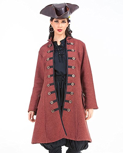Captain Jacquotte Delahaye Pirate Renaissance Medieval Womens Costume Coat (Large) Red #TOP1