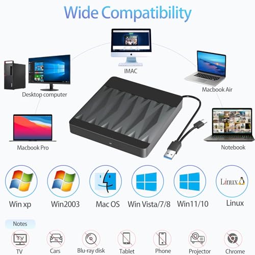 Svemei Unidade externa de CD DVD, gravador portátil USB 3.0 DVD +/-RW, leitor de DVD para CD ROM Rew