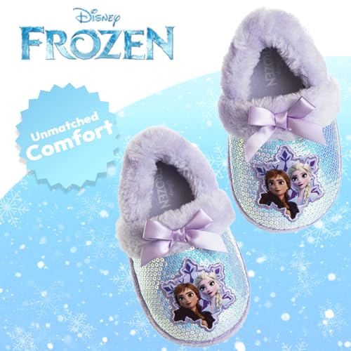 Disney Frozen Elsa & Anna Girls Slippers - Plush Non-Slip Comfy Fluffy Lightweight Warm Comfort Soft Aline Indoor House Slippers - Purple thumb #4