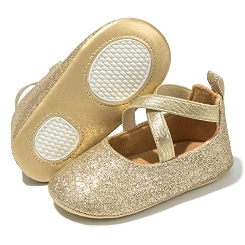Image of CENCIRILY Infant Baby Girls Mary Jane Flats Non Slip Soft Sole Prewalker Princess Wedding Dress Shoes