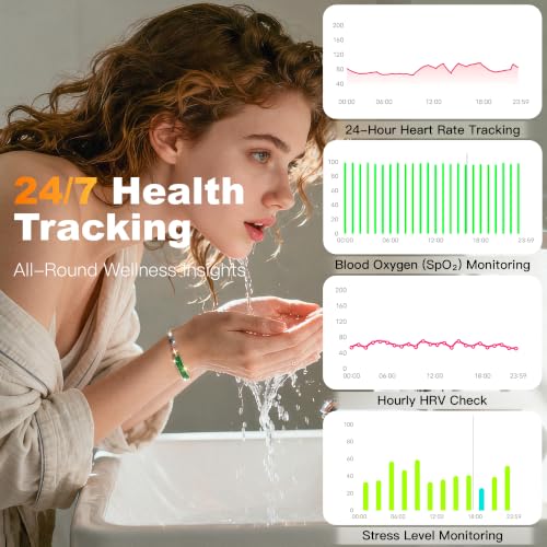 Image of Smart Bracelet for Women - Fitness Tracker with Heart Rate, Sleep & Step Tracking, 1ATM Water Resistant, Multi-Sport Modes, Fitness Tracking Wearable with Free App, 2 Bands (Green&Gold)