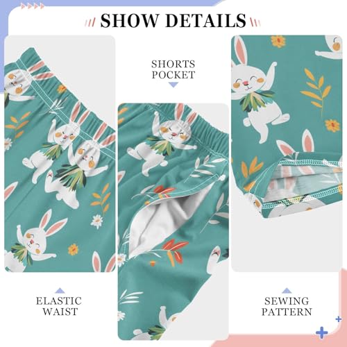 Rabbit Dancing Grass Long Pajama Pants Bottoms Soft Sleepwear with Pockets4