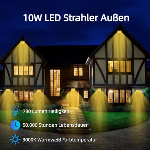 Wegoodlife 2 Pack 10W LED Floodlight Outdoor, Super Bright 730LM Security Lights, 3000K Warm White Wall Light - Image 2
