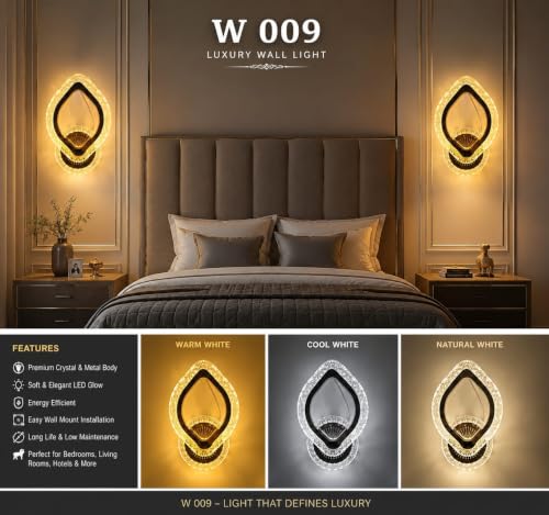 Image of Luxury Crystal LED Wall Light, 3 Colour Change LED (Warm White /Natural White /Cool White), Modern Decorative Wall Lamp with Crystal Accent for Living Room, Bedroom, Hallway & Home Decor
