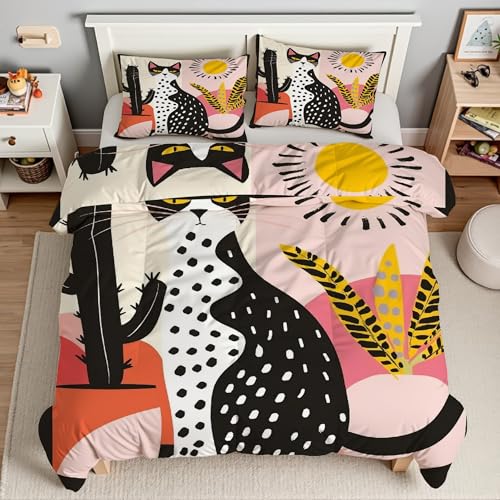 Housse de couette 200x200 chat parure de lit 3 pièces microfbre - 3