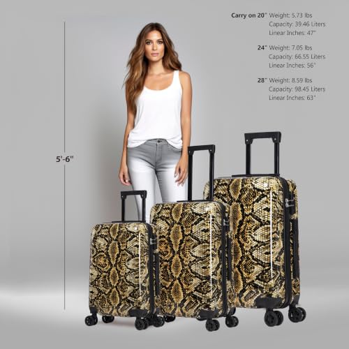 Image of InUSA Snake Print 3 Piece Hardside Spinner Luggage Set 20 /24 /28in. TSA Lock