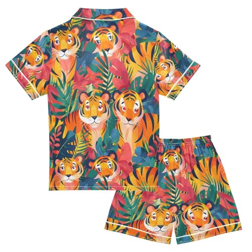 ALAZA Colorful Tiger Pajamas Satin Pajama Set Short Sleeve Button Down Sleepwear2