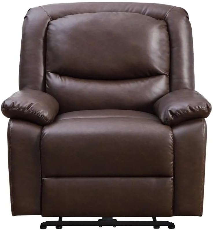 Push-Button Power Recliner with Deep Body Cushions Living Room Chairs Brown Faux Leather Upholstery Sofa Furniture