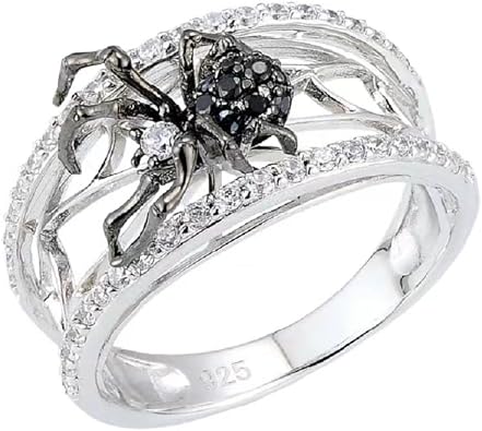 925 Sterling Silver Womens Creative Retro Stereo Black Spider Web Ring Fashion Trend Accessories Hip Hop Party Rings Womens Zodiac Rings AAA Cubic Zirconia Engagement Wedding Rings 619