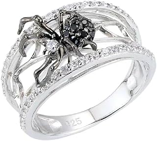 925 Sterling Silver Women's Creative Retro Stereo Black Spider Web Ring Fashion Trend Accessories Hip Hop Party Rings Women's Zodiac Rings AAA Cubic Zirconia Engagement Wedding Rings 619