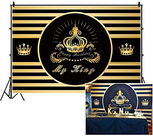 CSFOTO 5x3ft King Backdrop for Party for Men Crown My King Backdrop Black and Gold Backdrop VIP Birthday Party Background 40Th Male Birthday Backdrop Adults Men Bday Photo Backdrop