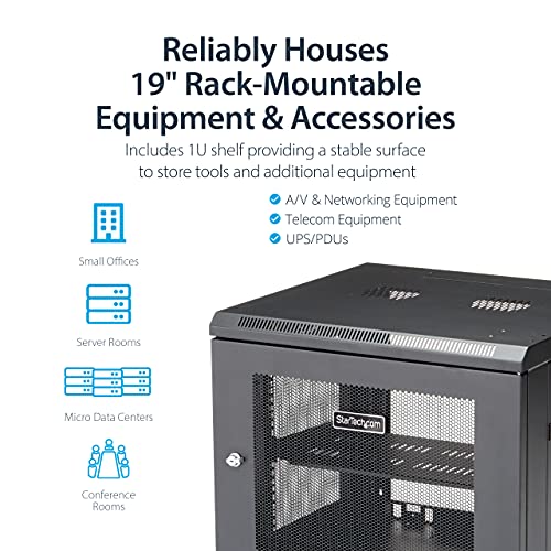 Image of StarTech 9U Wall-Mount Cabinet, 19in, 4-Post, 18.9in Deep (RK920WALM) | Enclosed locking server rack kit for IT data equipment, Adjustable depth 2.4-18.9in, SPCC steel, Assembled