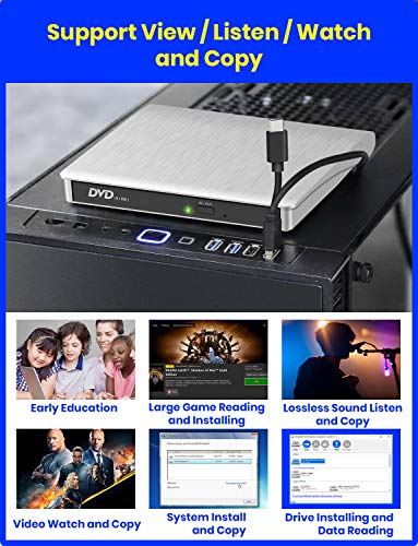 External CD DVD Drive Type C USB 3.0/2.0 Portable CD DVD +/-RW Drive Slim DVD/CD ROM Rewriter Burner Writer Compatible with Laptop Desktop PC Windows XP/2003/Vista/7/8.1/10,Linux,Mac OS, EURPMASK