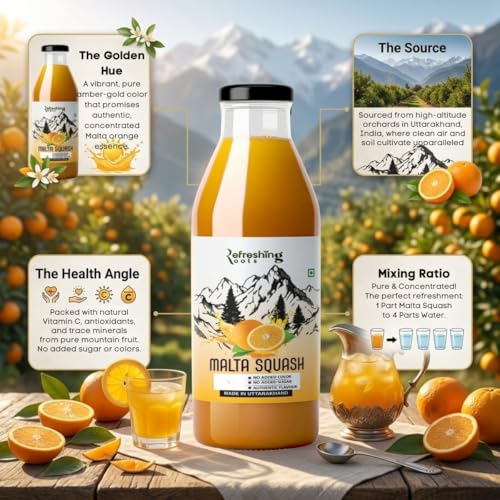 Image of Refreshing Roots Uttarakhand Wild Orange (MALTA) Squash 500 ML Pack Glass Bottle | Cold Pressed | Uttarakhand Authentic Taste | Added Honey | No Artifical Colors | Rich In Vitamins -C | Malta Squash
