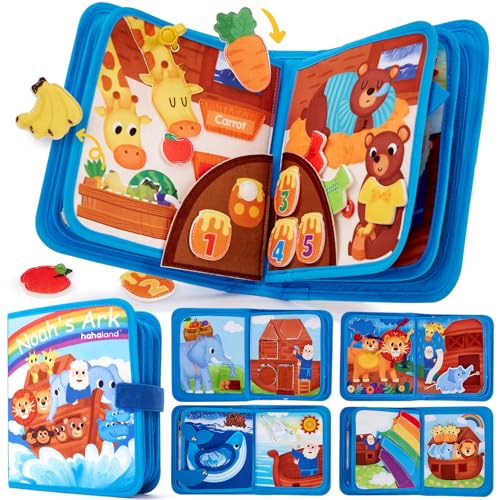 hahaland Noah's Ark Toy Busy Book for Toddlers 1-3 - Baptism Gifts for Boys Girls - Montessori Toys for 1 Year Old - Sensory, Early Learning, Educaitonal, Developmental One Year Old Boy Birthday Gift