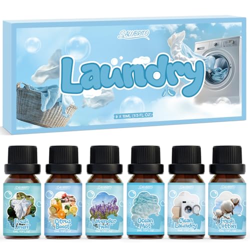 SALUBRITO Laundry Essential Oils Set, Clean Fragrance Oil for Diffuser, Use with Wool Dryer Balls, Fresh Linen, Fresh Cotton, Lavender Field, Citrus Boost, Ocean Mist, Clean Laundry Aromatherapy Oil