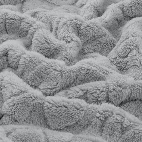 Image of CREVENT 30 inchX40 inch Cozy Soft Warm Sherpa Baby Blanket for Girls Boys, Newborn Essentials for Infant, Baby Shower Receiving Gift - Grey Heart 75X100cm + Gift Bag with Ribbon