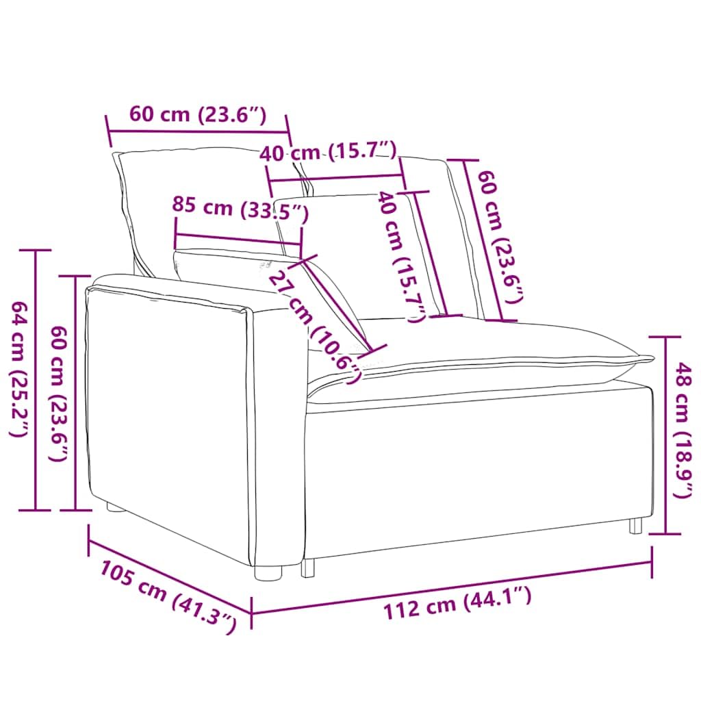 Modulares Sofa Endmodul mit Armlehne Kissen Weinrot 100 cm Stoff Metallrahmen Wohnlandschaft Wohnzimmer Entspannung Sitzgelegenheit Wohndeko Gästezimmer